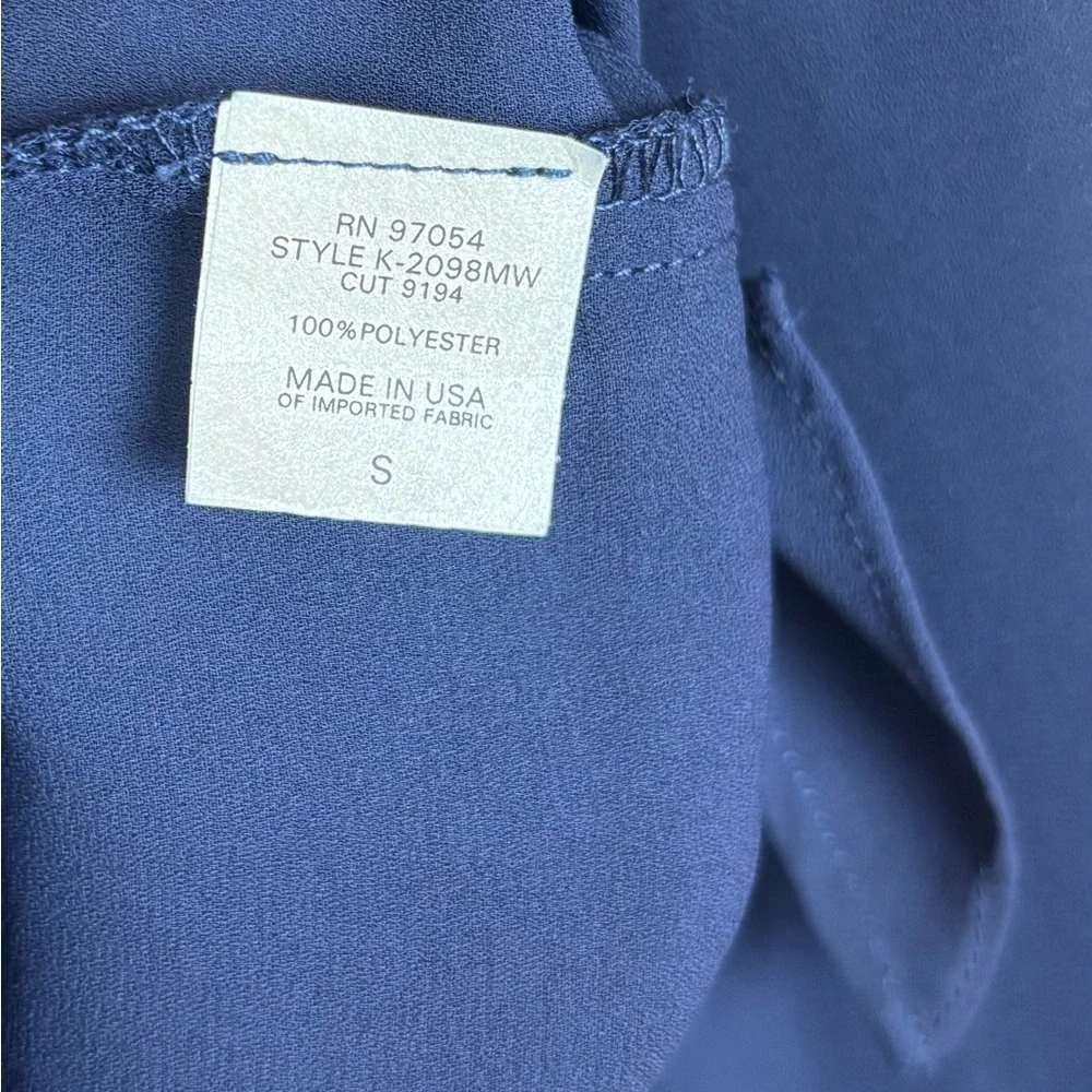 Krisa Top Size Small Navy Blue Chiffon Layered Tie Front Long Sleeve V Neck - Picture 6 of 7